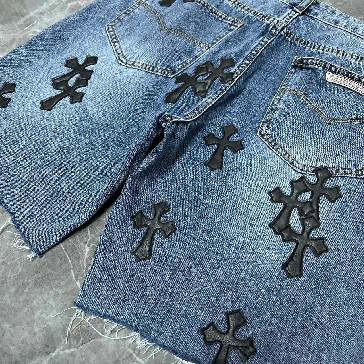 Chrome Hearts Cross-Appliqué Medium Wash Denim Shorts 3