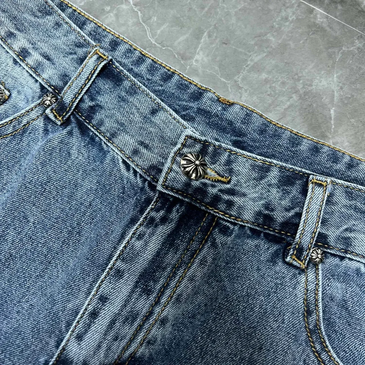 Chrome Hearts Cross-Appliqué Medium Wash Denim Shorts 5