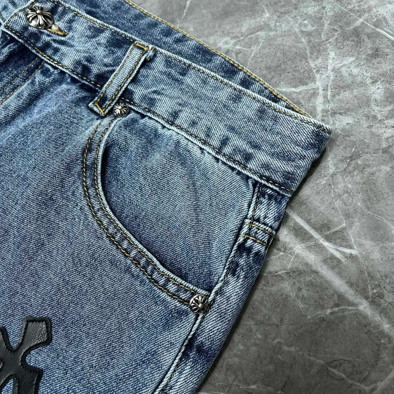 Chrome Hearts Cross-Appliqué Medium Wash Denim Shorts 7