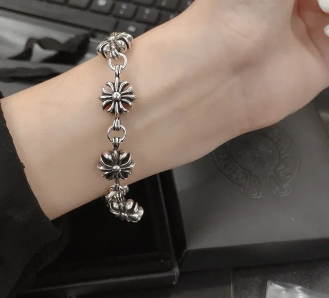 Chrome Hearts Bracelet Croix Chaîne Fleur Maillons Argent 2