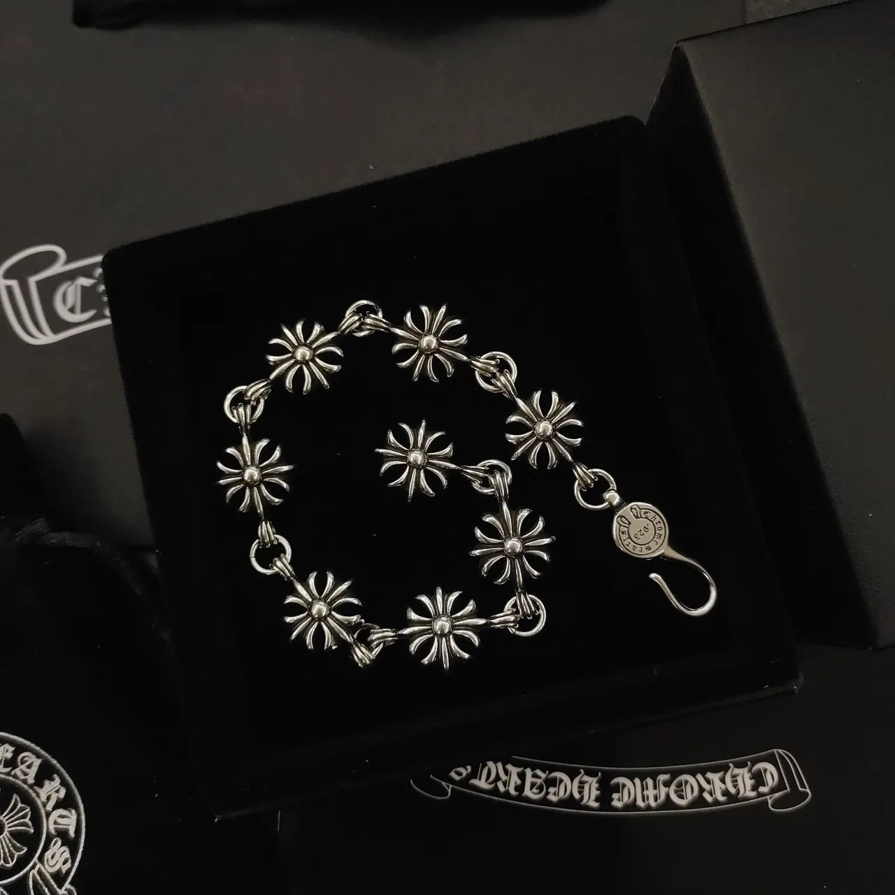 Chrome Hearts Bracelet Croix Chaîne Fleur Maillons Argent 3