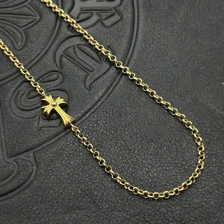 Chrome Hearts Cross Pendant Gold-Tone Oval-Link Necklace