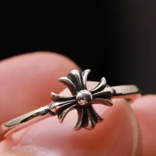 Chrome Hearts Cross Ring Silver Polished Ornate Motif Ring