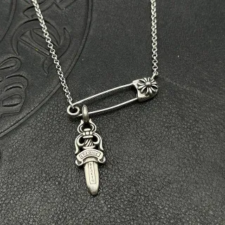 Chrome Hearts Dagger Safety Pin Necklace Silver Pendant Clasp Necklace