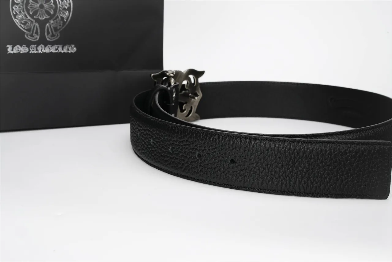 Chrome Hearts Fleur de Lis Buckle Black Pebbled Leather Belt 3
