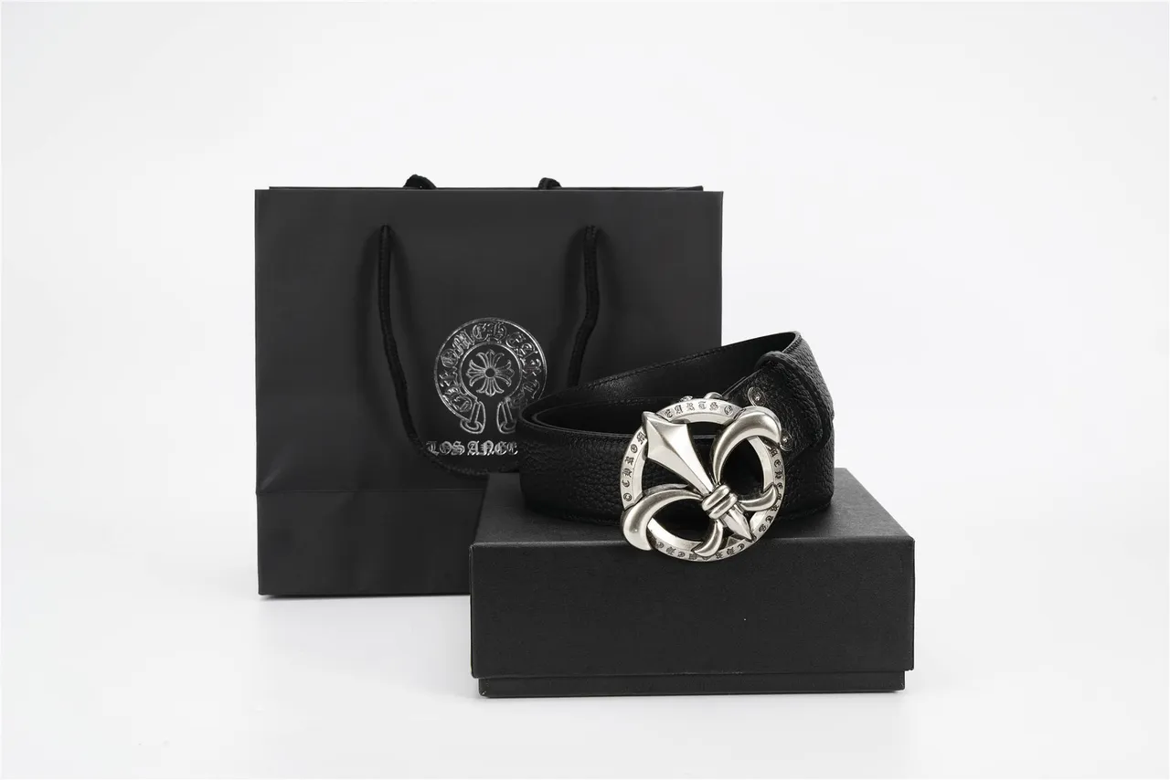 Chrome Hearts Fleur de Lis Buckle Black Pebbled Leather Belt 7
