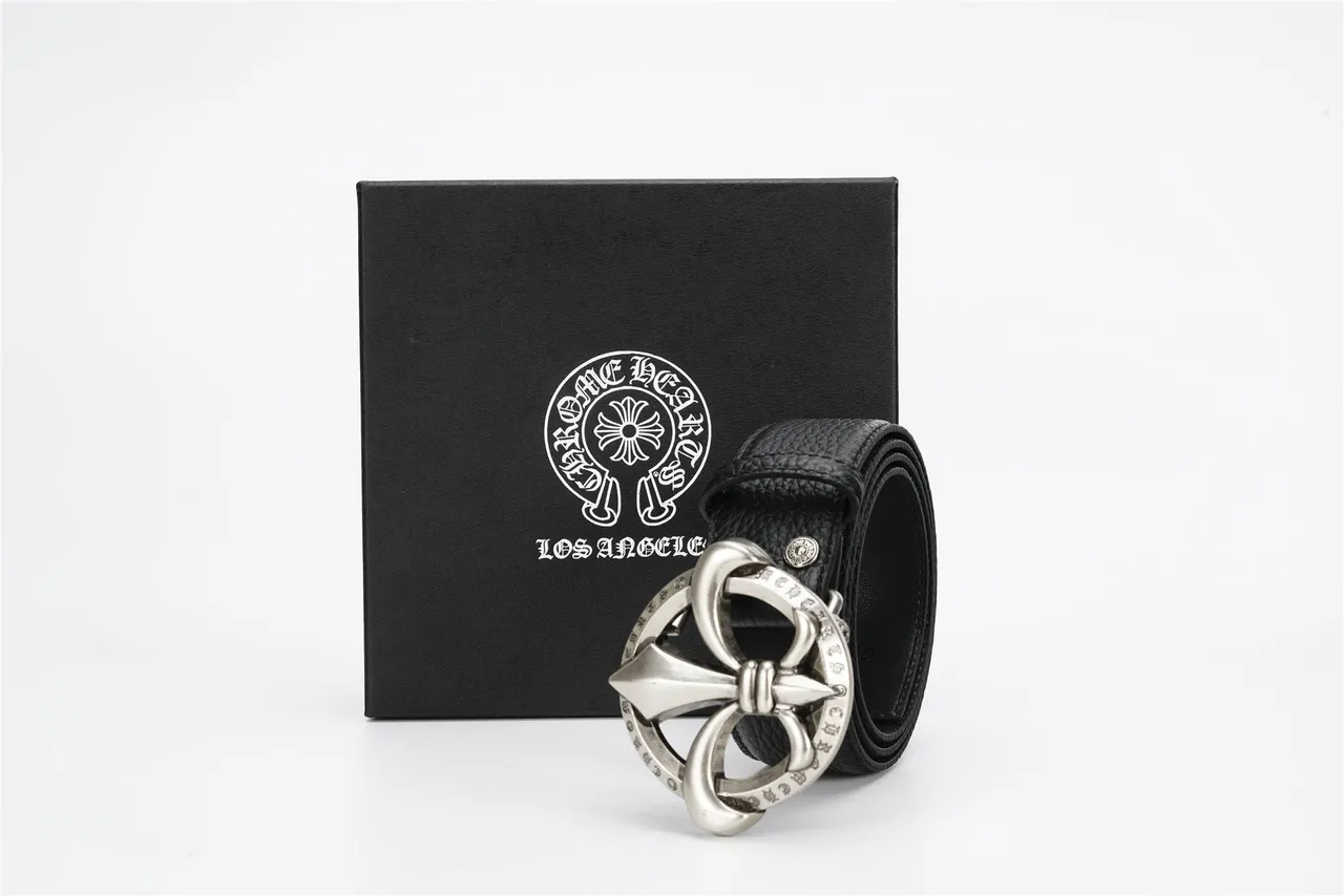 Chrome Hearts Fleur de Lis Buckle Black Pebbled Leather Belt 8