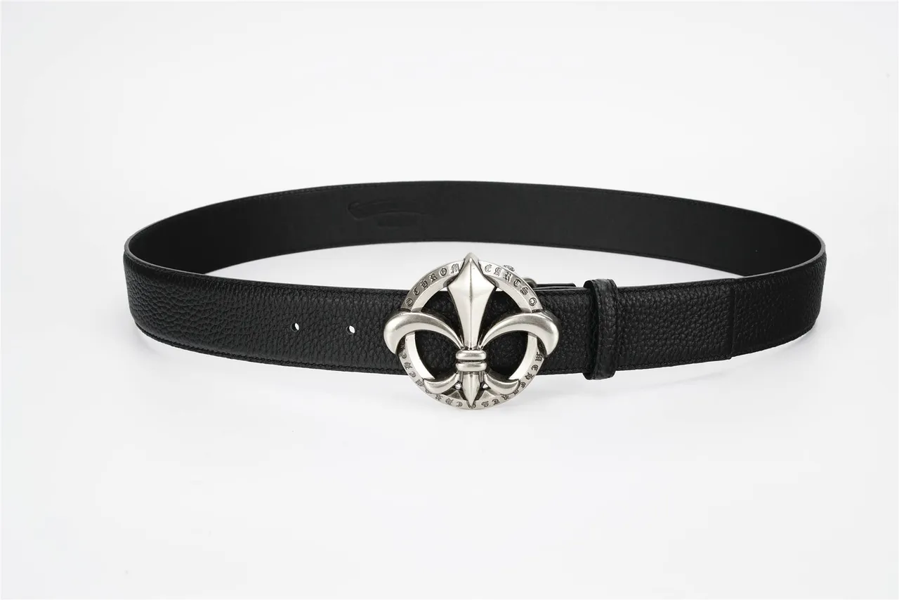 Chrome Hearts Fleur de Lis Buckle Black Pebbled Leather Belt 11