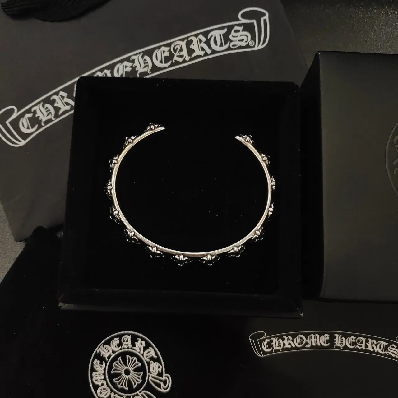 Chrome Hearts Fleur de Lis Cuff Oxidized Silver Bracelet 3