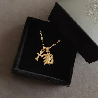 Chrome Hearts Gothic Letter B and Cross Pave Necklace