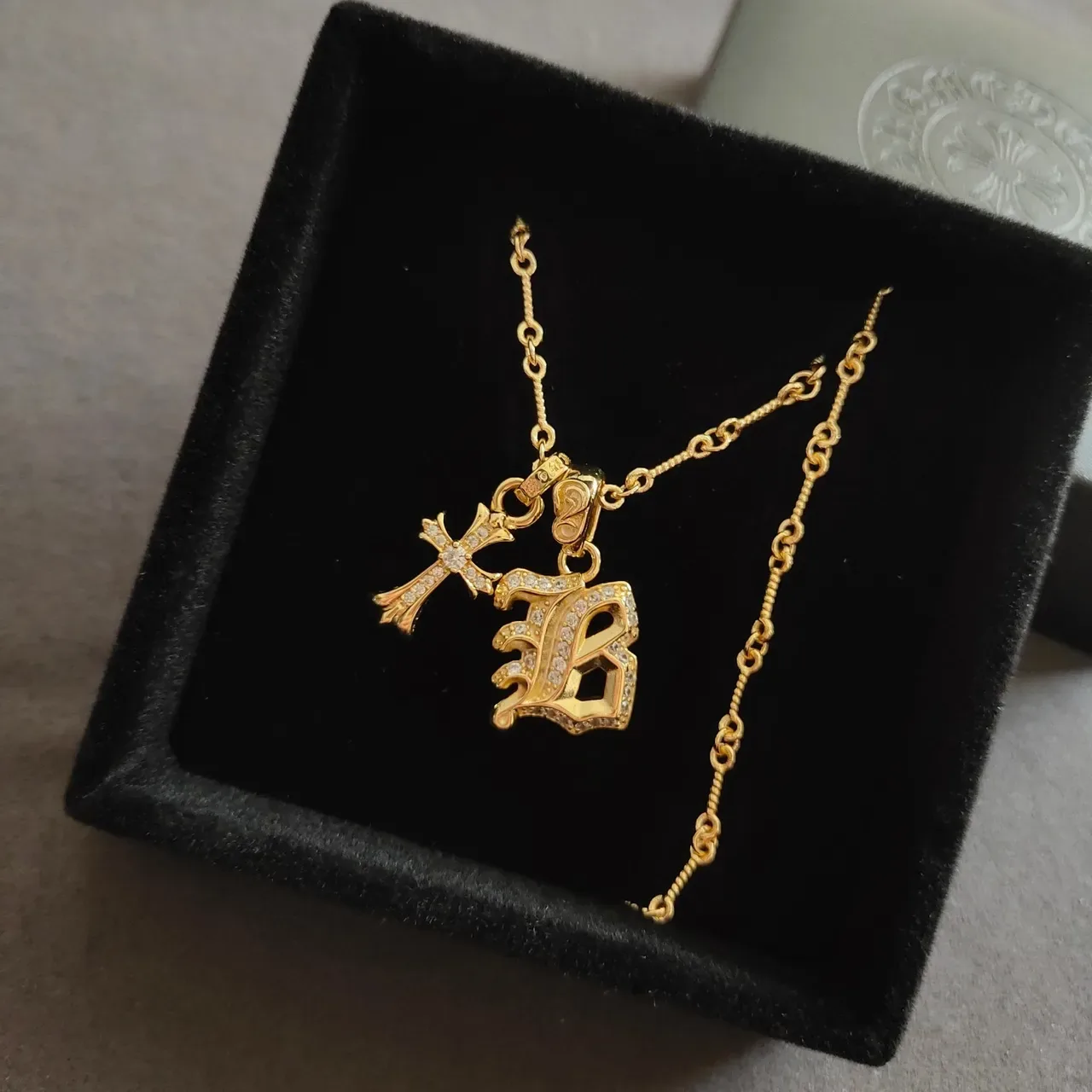 Chrome Hearts Gothic Letter B and Cross Pave Necklace 2