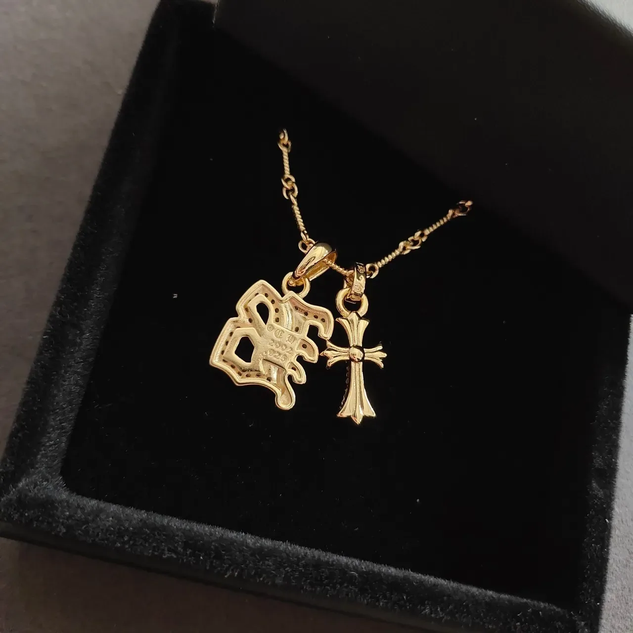 Chrome Hearts Gothic Letter B and Cross Pave Necklace 4