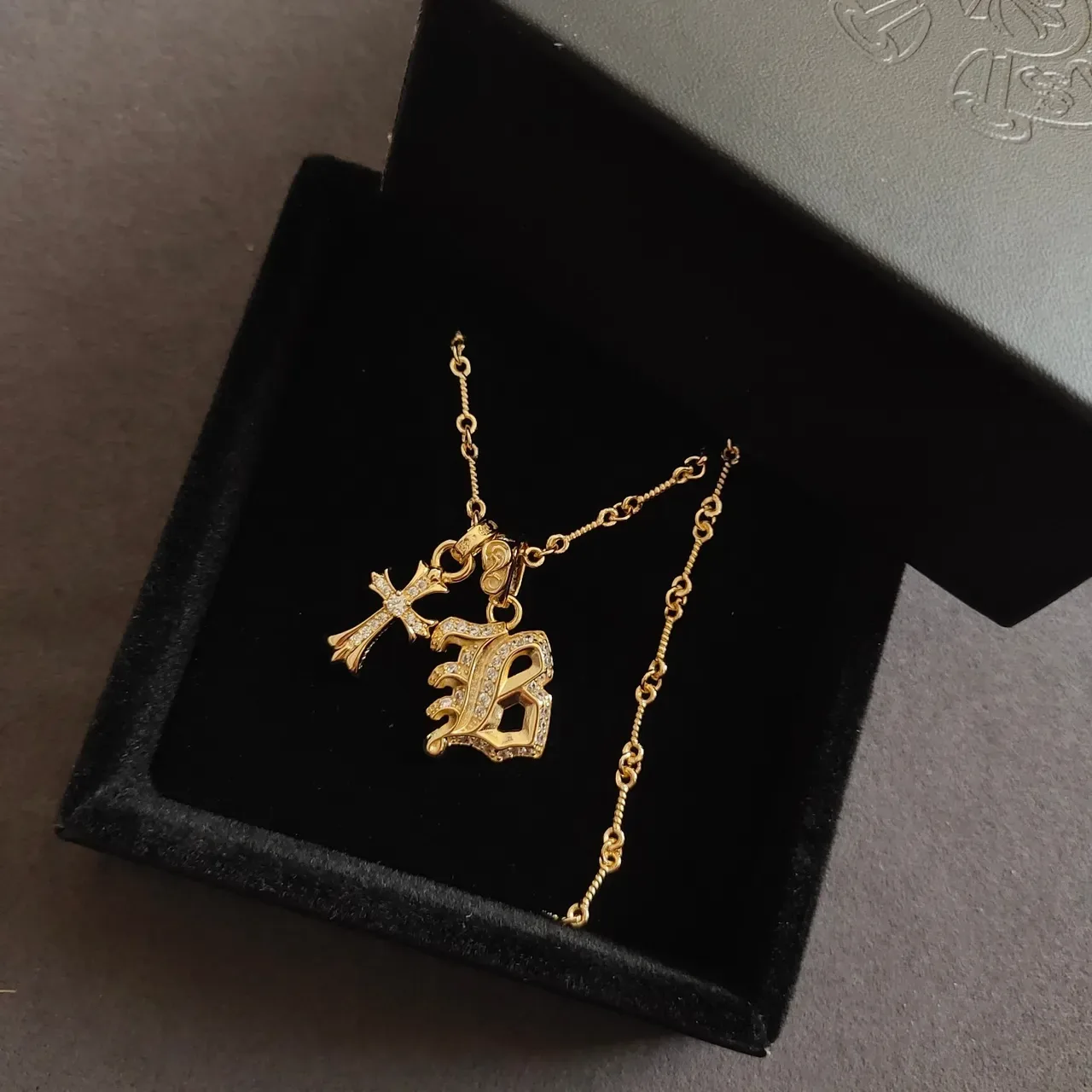 Chrome Hearts Gothic Letter B and Cross Pave Necklace 6