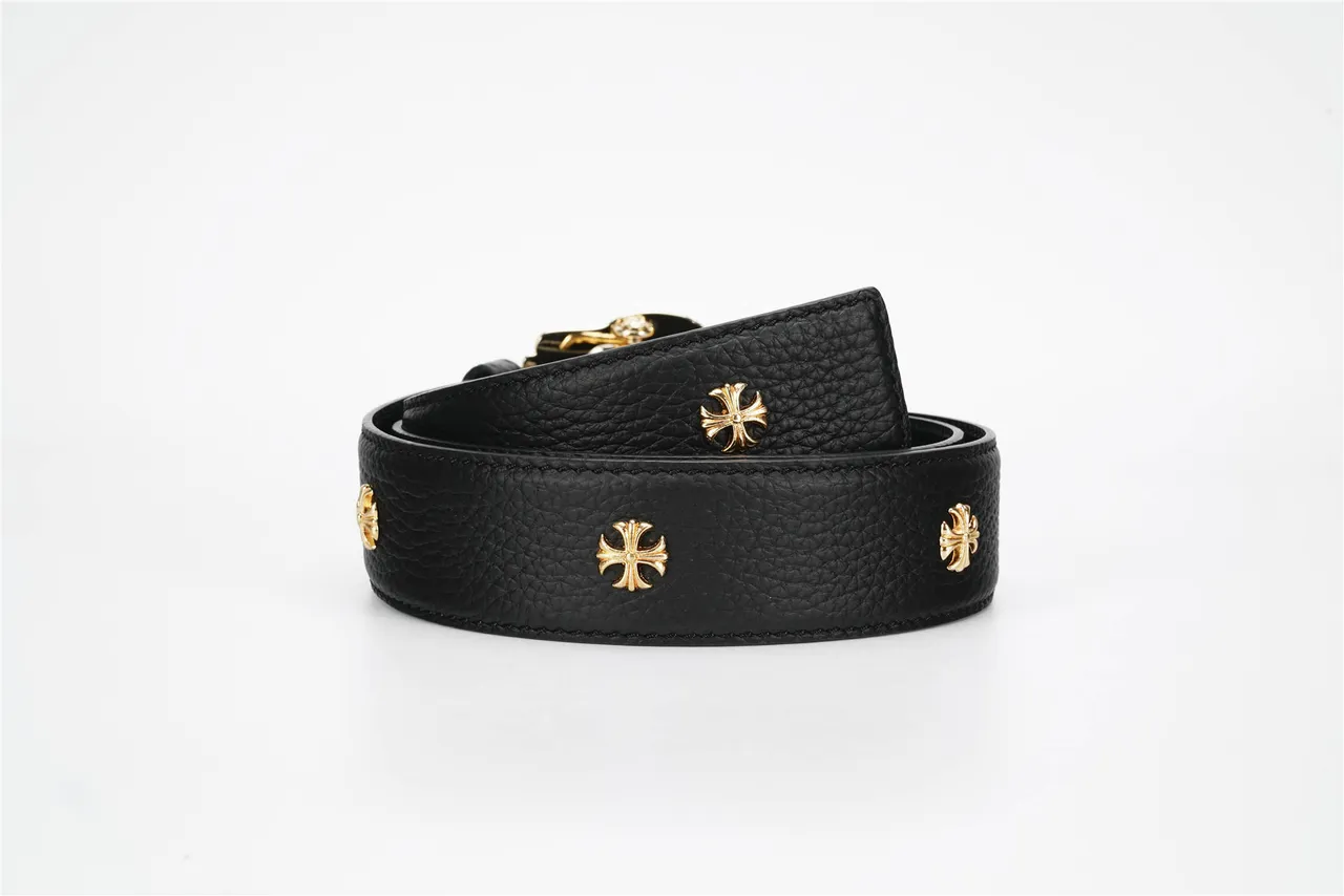 Chrome Hearts boucle de croix ornée ceinture en cuir noir 3