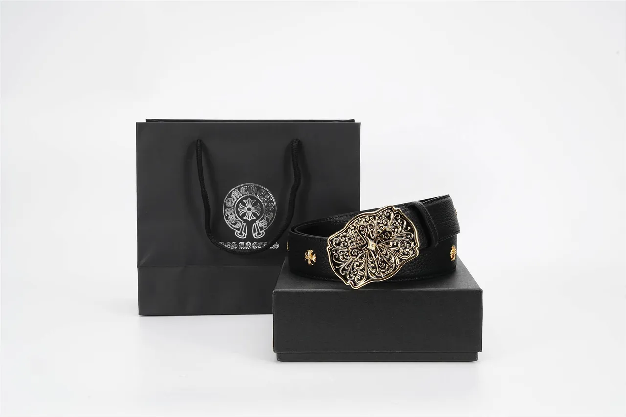 Chrome Hearts boucle de croix ornée ceinture en cuir noir 4