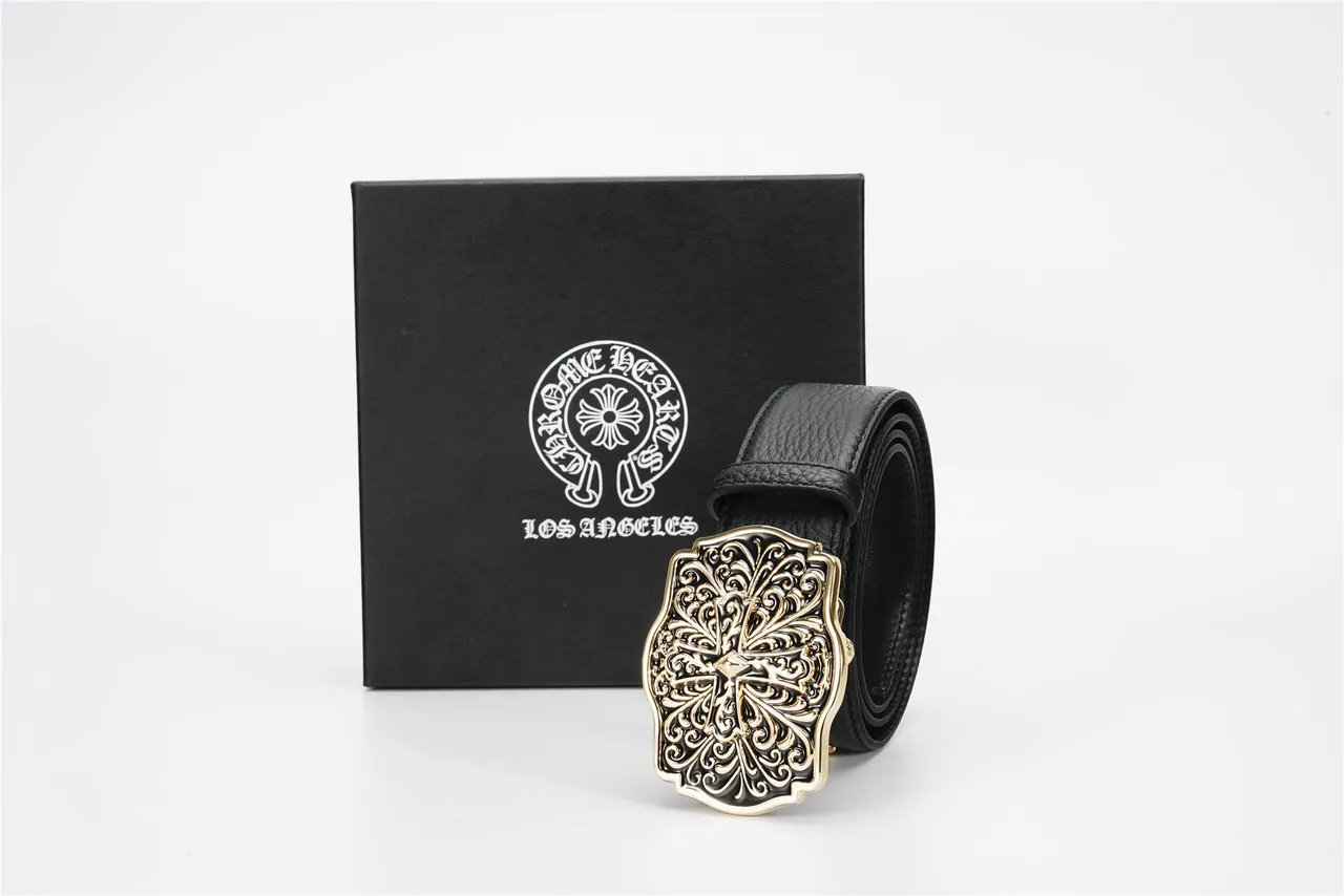 Chrome Hearts boucle de croix ornée ceinture en cuir noir 5