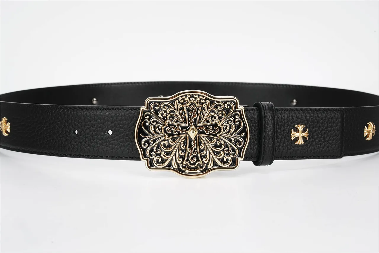Chrome Hearts boucle de croix ornée ceinture en cuir noir 8