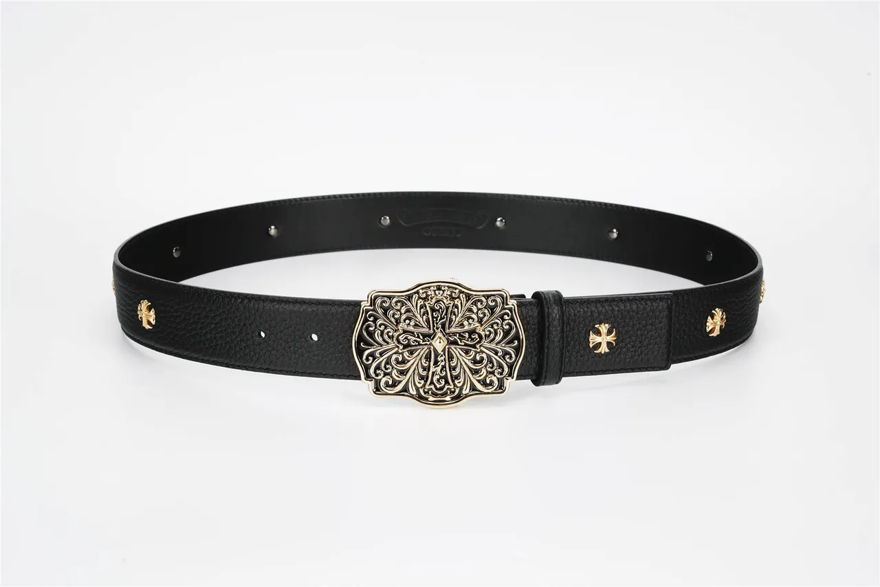 Chrome Hearts boucle de croix ornée ceinture en cuir noir 9