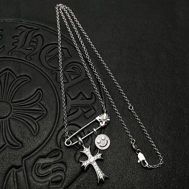 Chrome Hearts Safety Pin Cross Smiley Pendant Necklaces 6