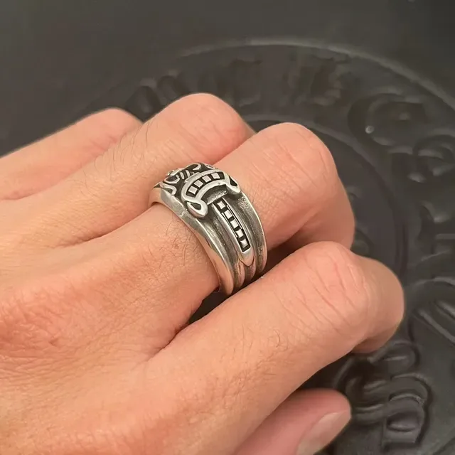 Chrome Hearts Silver Black Ornate Gothic Wide Band Ring 2