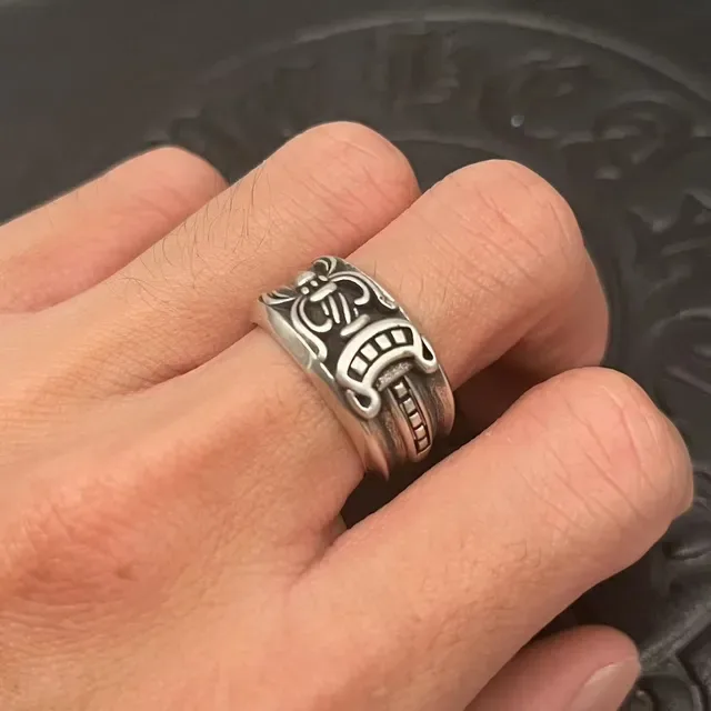 Chrome Hearts Silver Black Ornate Gothic Wide Band Ring 3