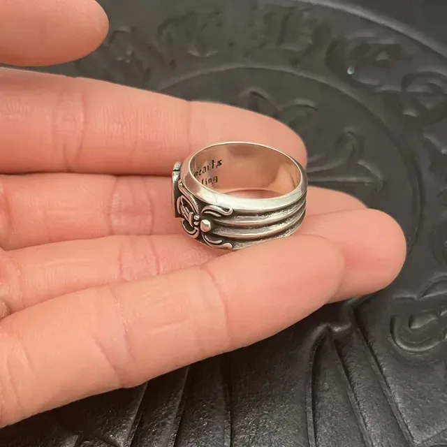 Chrome Hearts Silver Black Ornate Gothic Wide Band Ring 4