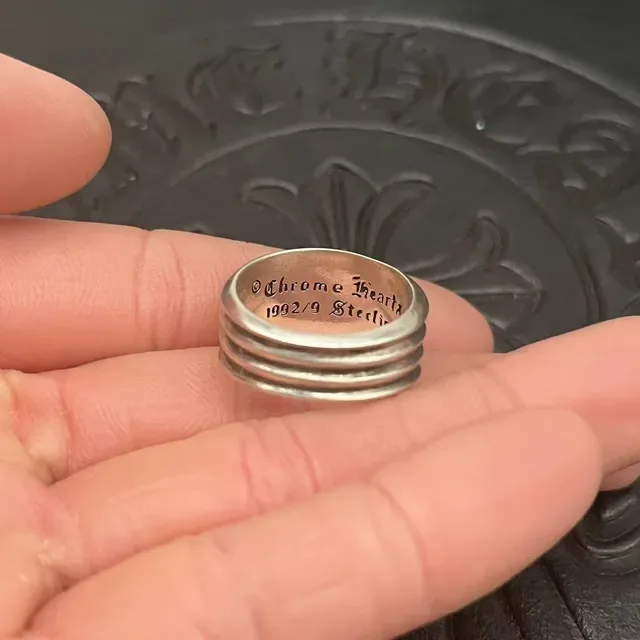 Chrome Hearts Silver Black Ornate Gothic Wide Band Ring 5