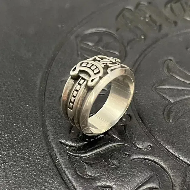 Chrome Hearts Silver Black Ornate Gothic Wide Band Ring 7