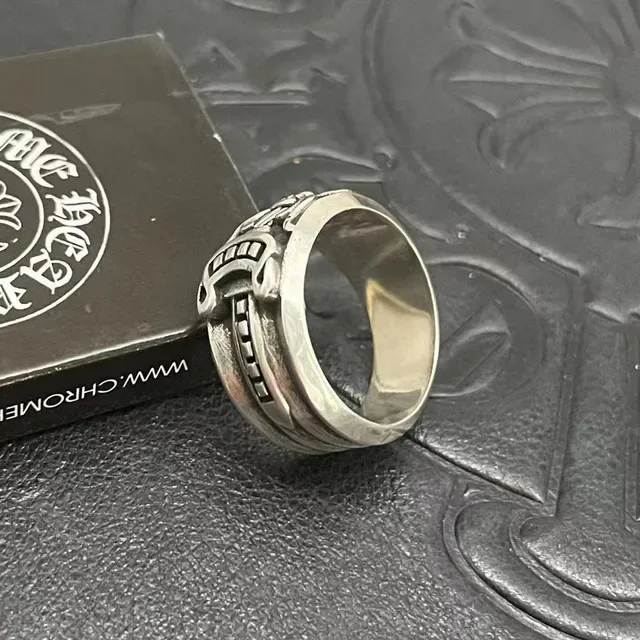 Chrome Hearts Silver Black Ornate Gothic Wide Band Ring 9