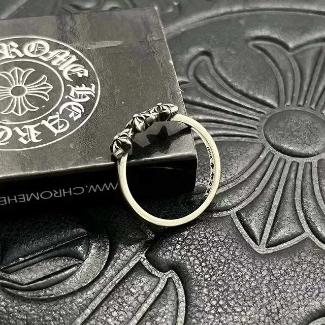 Chrome Hearts Plata Negro Oxidado Tres Motivos Florales Anillo 7