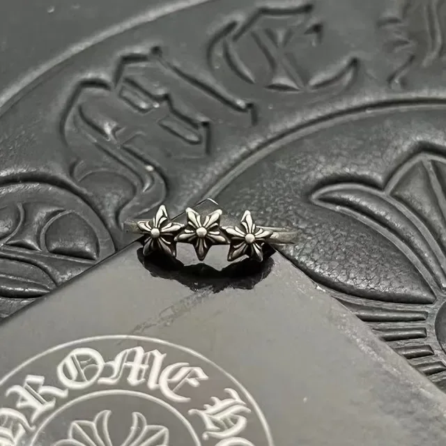 Chrome Hearts Plata Negro Oxidado Tres Motivos Florales Anillo 9