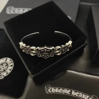 Chrome Hearts Silver Open Cuff Shield Motif Bracelet