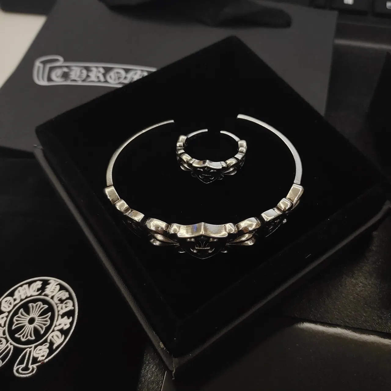 Chrome Hearts Silver Open Cuff Shield Motif Bracelet 3
