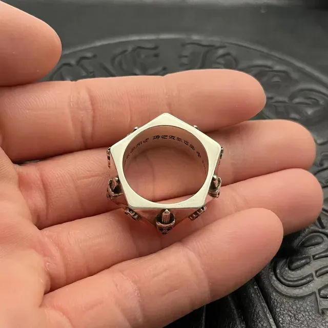 Chrome Hearts Triangular Cross Dagger Silver Geometric Band Oxidized Finish Ring 3