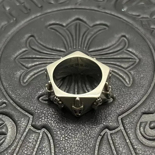 Chrome Hearts Triangular Cross Dagger Silver Geometric Band Oxidized Finish Ring 5