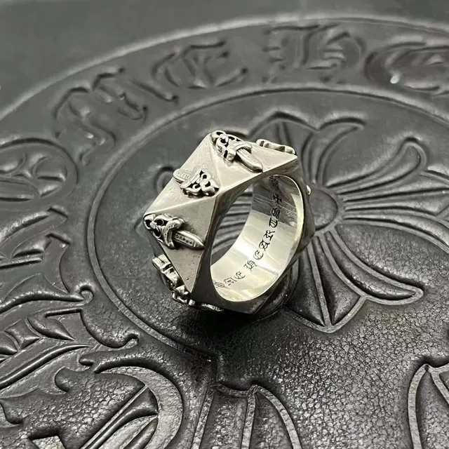 Chrome Hearts Triangular Cross Dagger Silver Geometric Band Oxidized Finish Ring 8