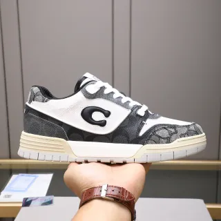 Coach Black Beige Low-Top Layered Leather-Mesh Upper Lifestyle Sneakers