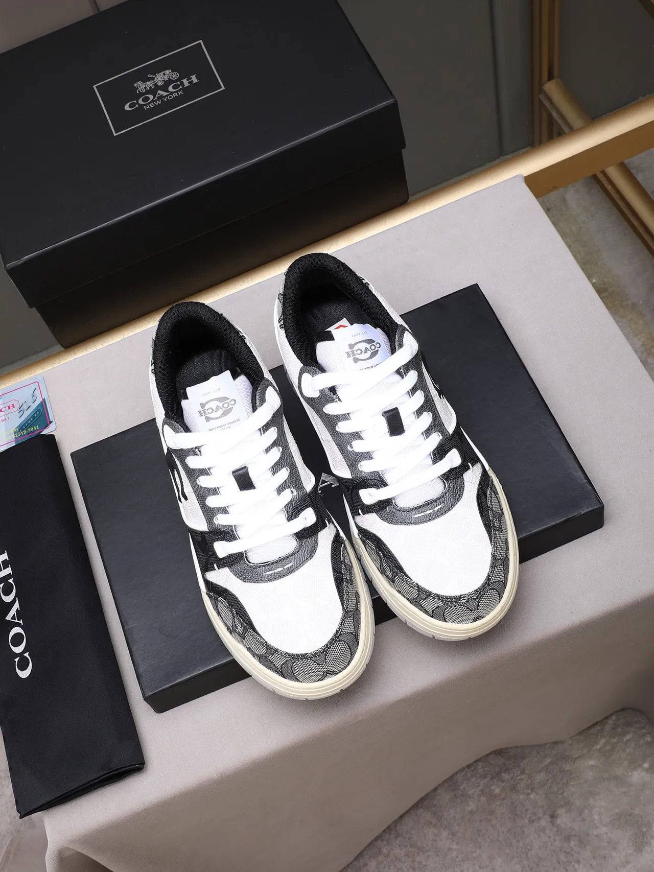 Coach Black Beige Low-Top Layered Leather-Mesh Upper Lifestyle Sneakers 2