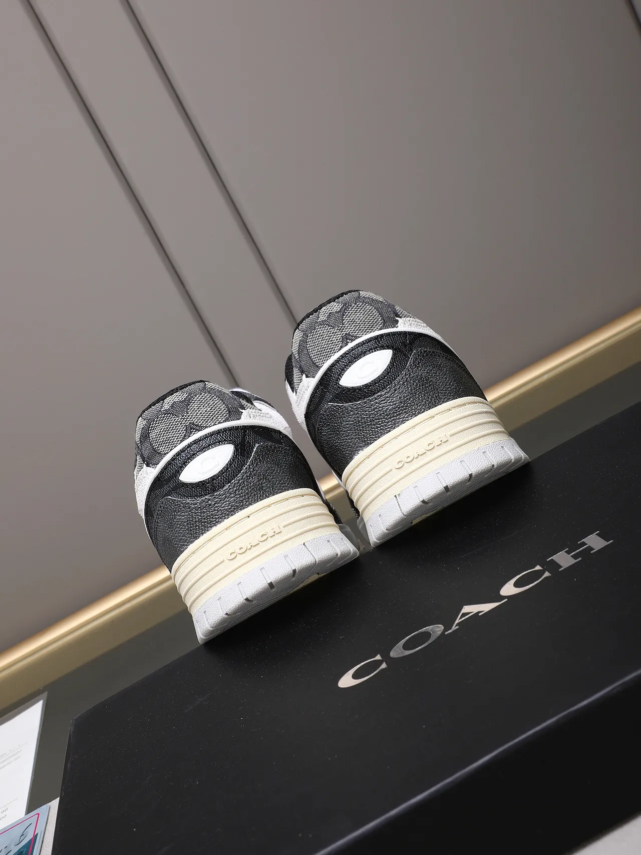 Coach Black Beige Low-Top Layered Leather-Mesh Upper Lifestyle Sneakers 3