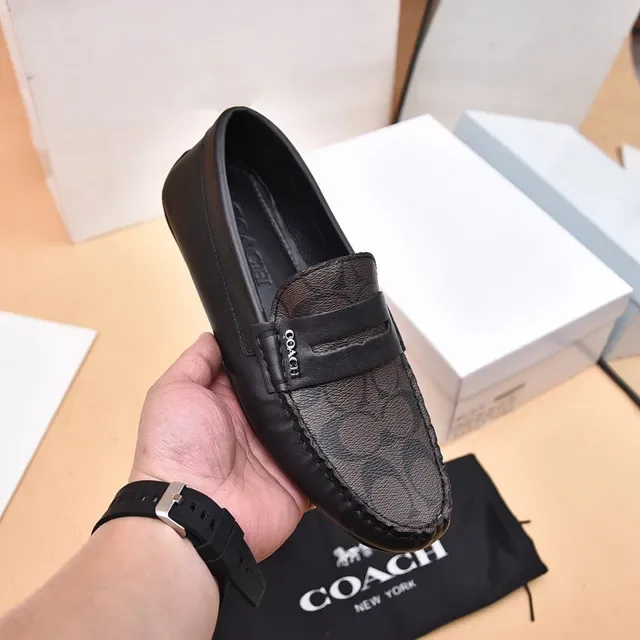 Coach Penny Loafer Black Brown Signature C Monogram Canvas Loafer 6
