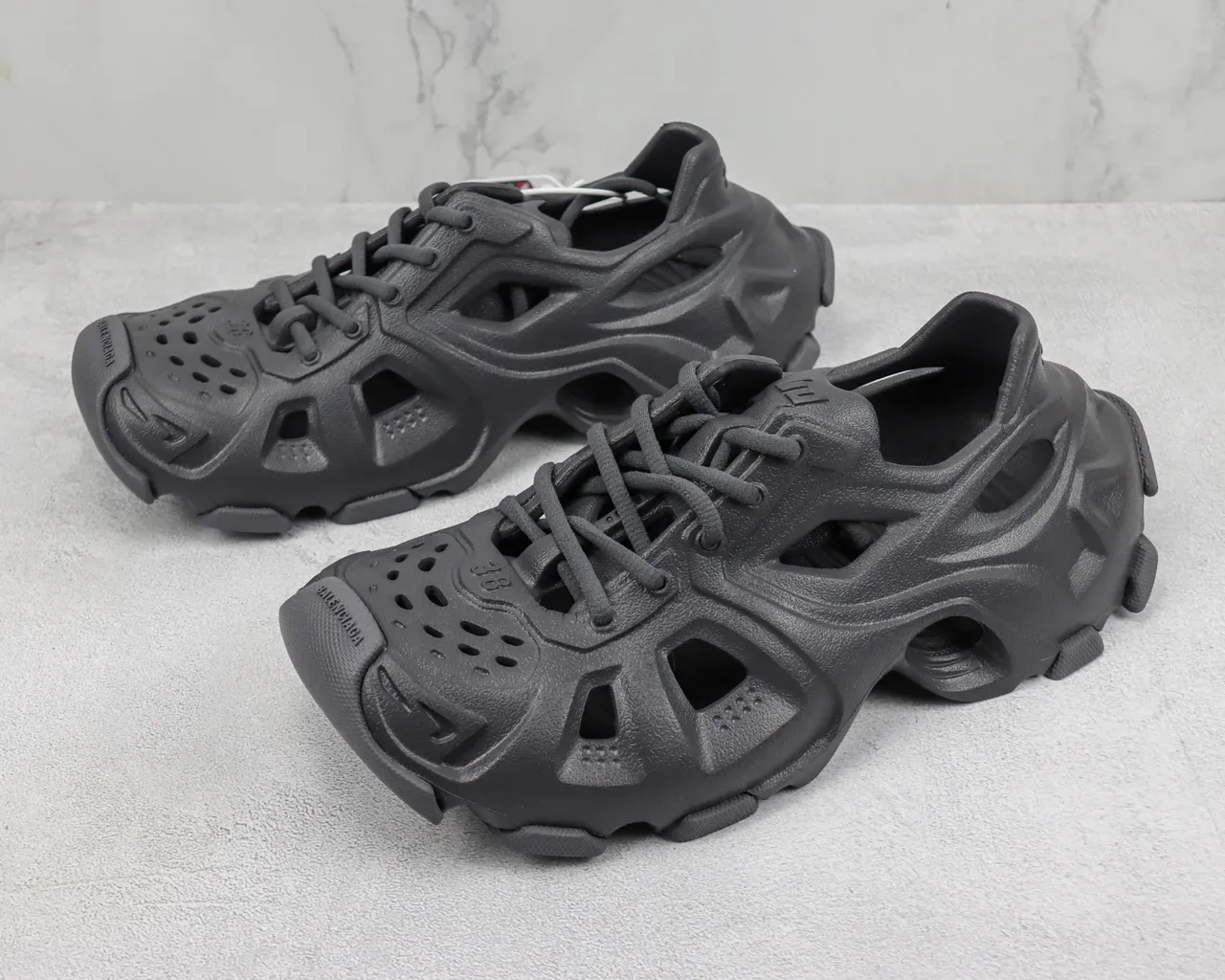 Crocs Gray Monolithic Molded Foam Ventilated Cutout Design Chunky Sneakers 4