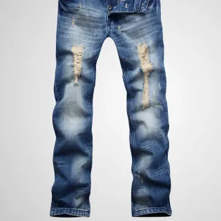 Diesel Distressed Straight-Leg Medium-Wash Blue Jeans