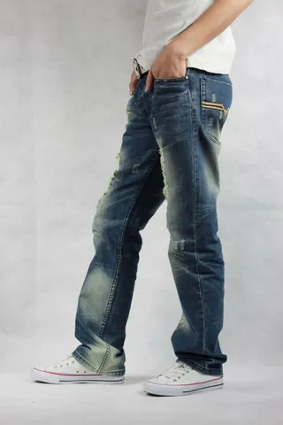 Diesel Distressed Straight-Leg Medium-Wash Blue Jeans 2