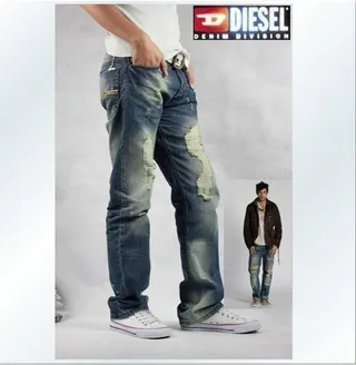 Diesel Distressed Straight-Leg Medium-Wash Blue Jeans 5