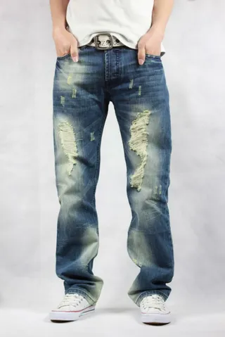 Diesel Distressed Straight-Leg Medium-Wash Blue Jeans 6