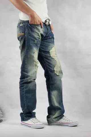 Diesel Distressed Straight-Leg Medium-Wash Blue Jeans 7