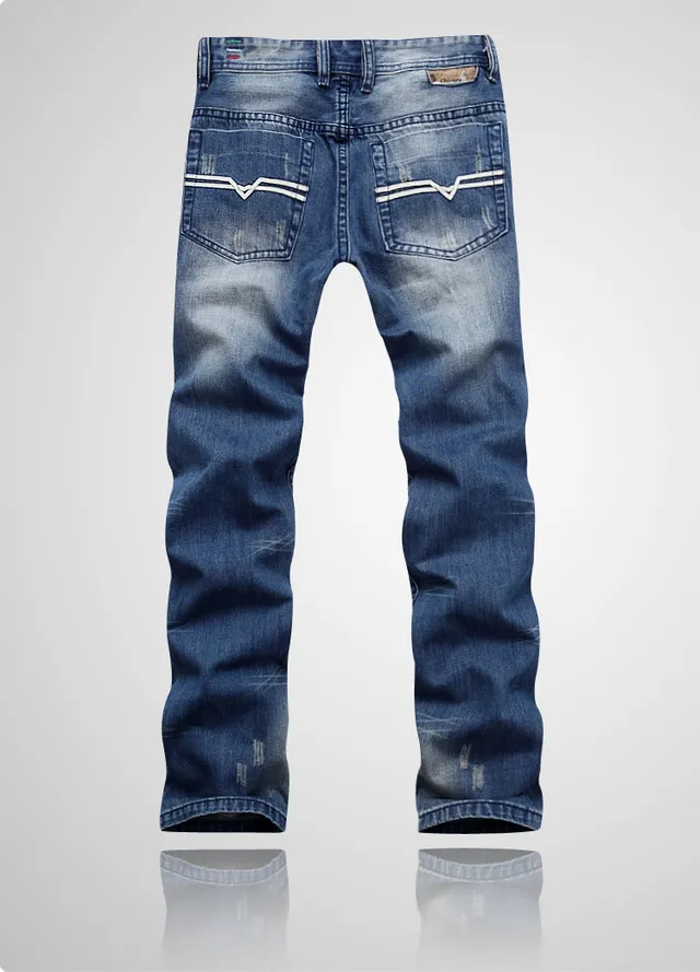 Diesel Distressed Straight-Leg Medium-Wash Blue Jeans 8