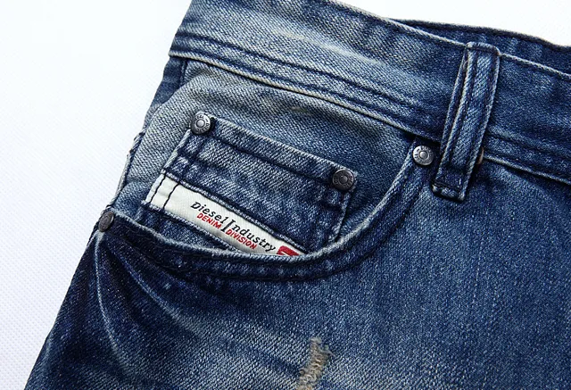 Diesel Distressed Straight-Leg Medium-Wash Blue Jeans 9