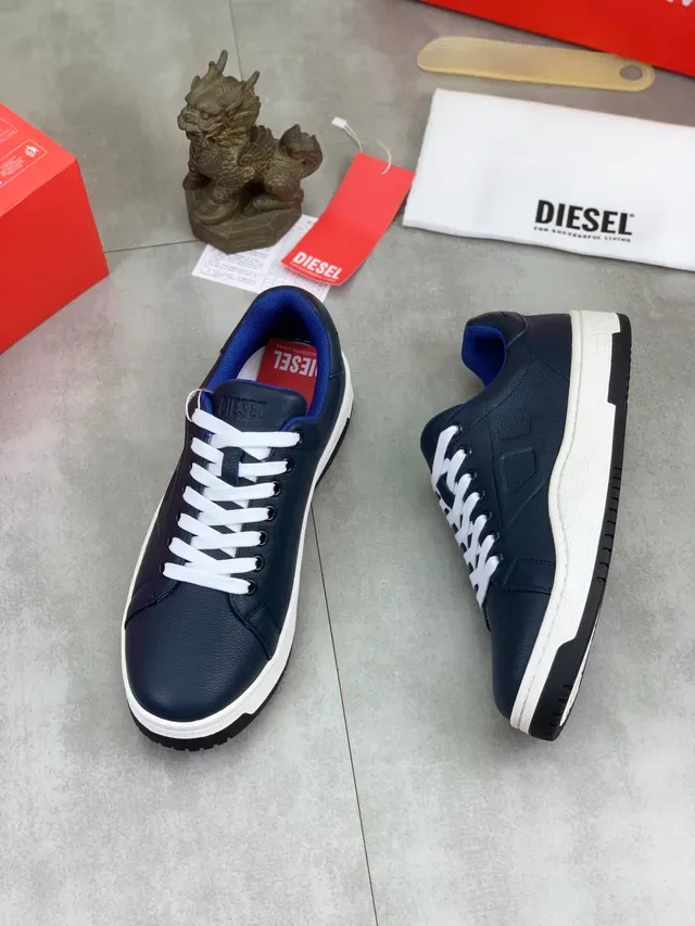 Diesel Navy White Leather Upper Contrast Laces Sneakers 5