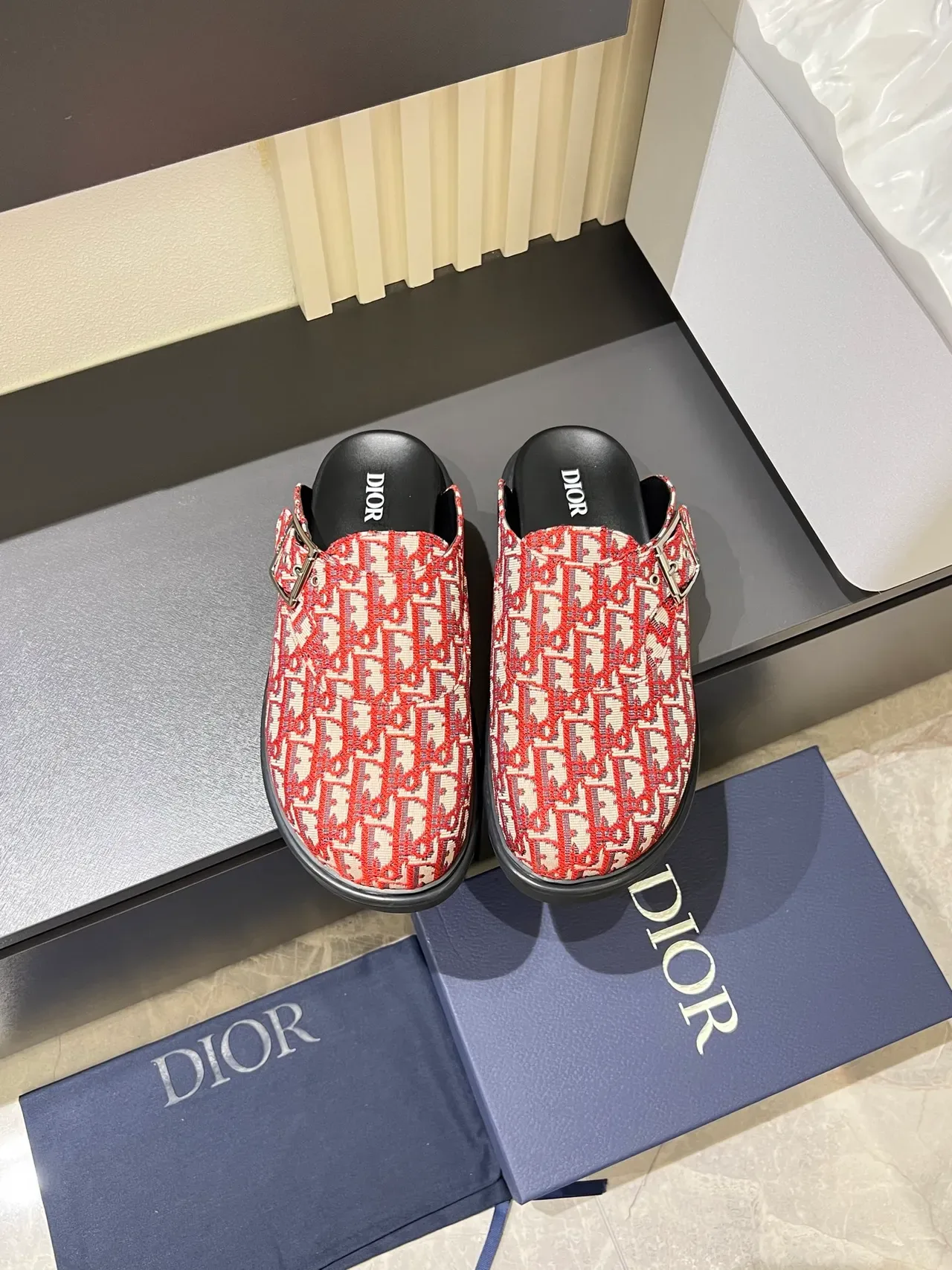 Dior B23 Beige Gray Monogrammed Buckle-Strap Loafer 12